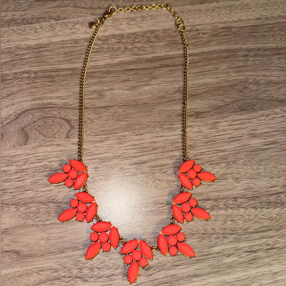 J. Crew Gold and Coral Statement Necklace